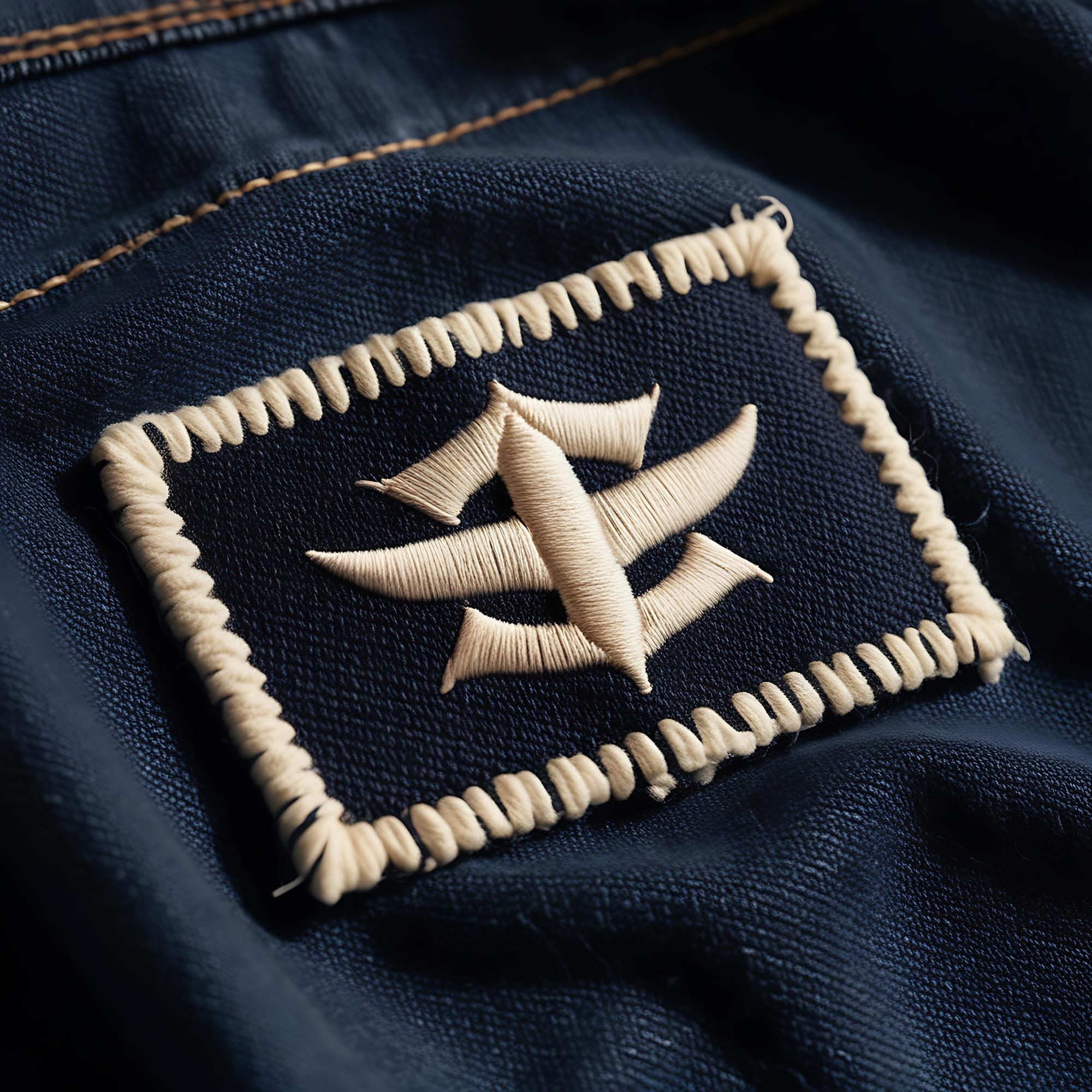 Close-up of premium embroidered badge on navy fabric